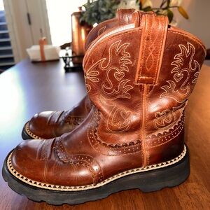 Ariat Brown Leather Ankle Boots with Embroidery